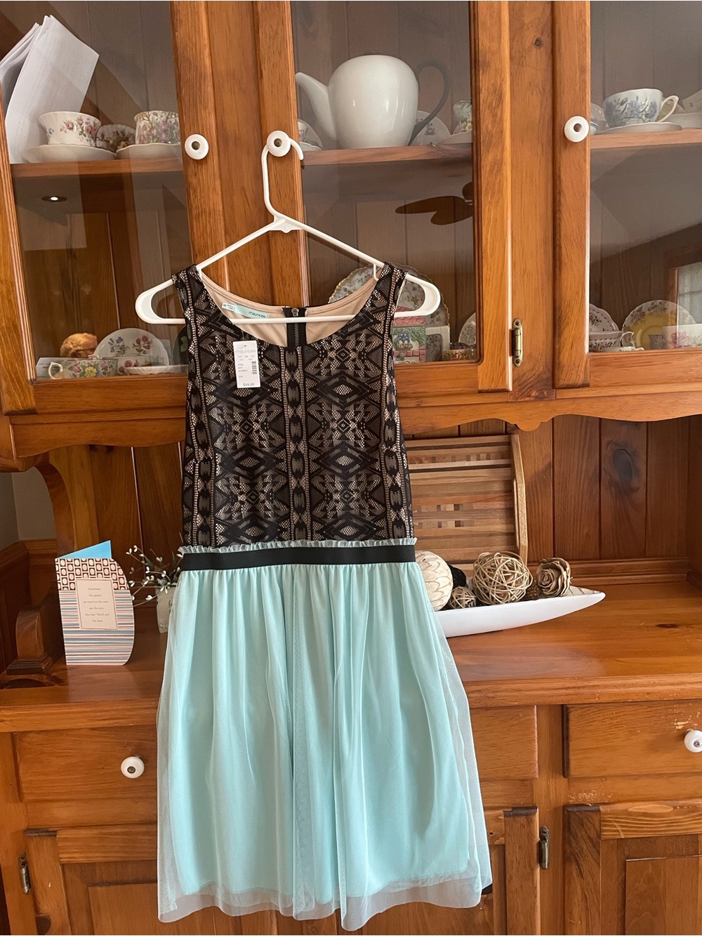 Girls Mint Tulle Skirt Dress with Black Lace Bodice - Party Ready